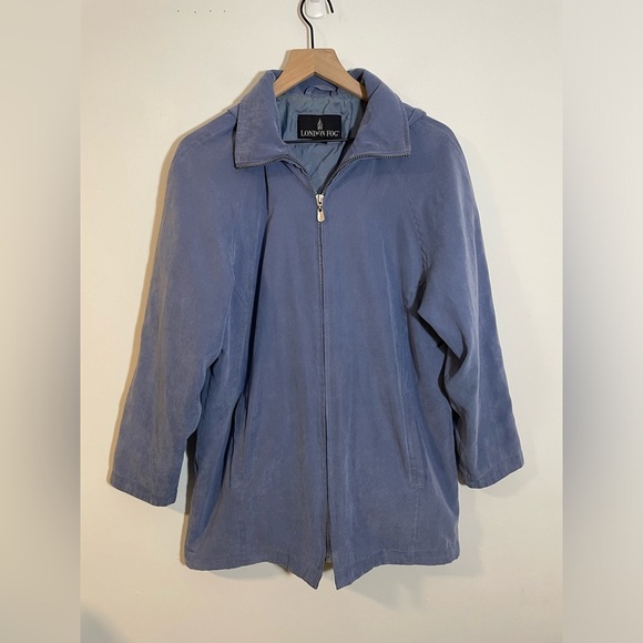 London Fog Women's Blue Zip Jacket Size Small Detachable Hood Water Repellent - Picture 1 of 15